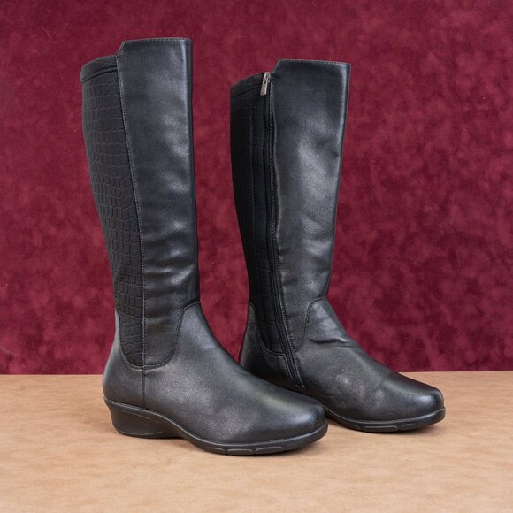 Propet Women West Wide Width Black Leather Comfortable Riding Knee Boots sz 8.5 - Picture 1 of 9